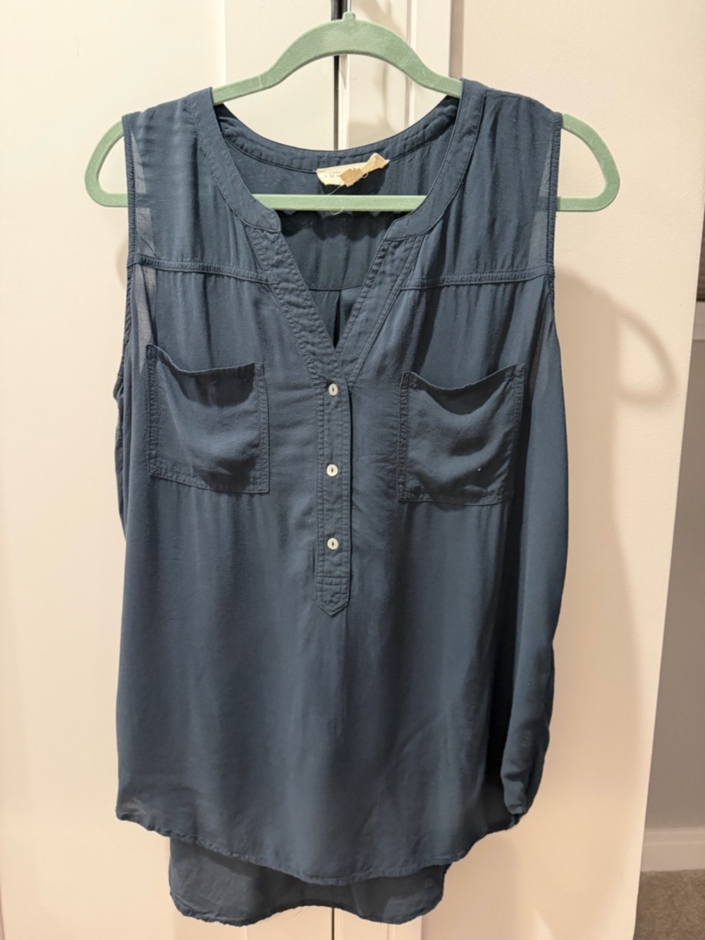 Love Stitch Sleeveless V-Neck Utility Tank Top - Blue Size Large